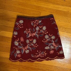 Embroidered Red Floral Anthropologie Maeve Mini Skirt Size 4
